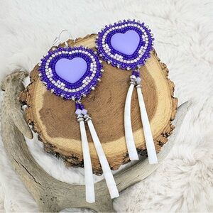 Beaded Heart Dentalium Earrings